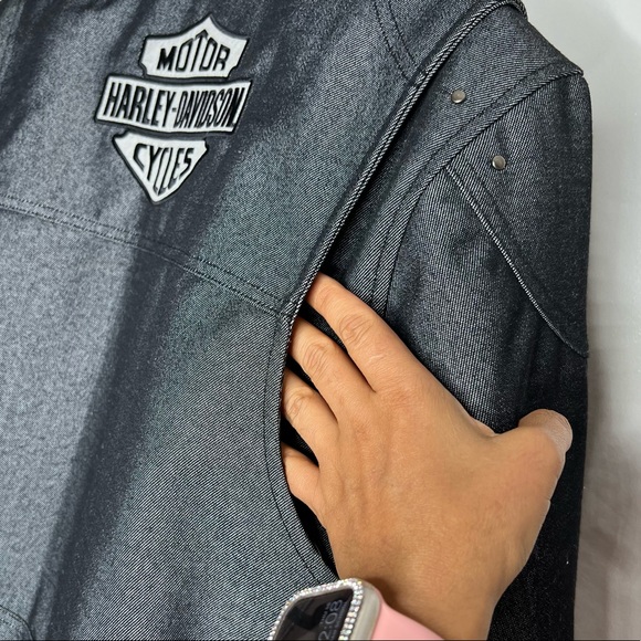 Harley Davidson Women's Denim Zip-Up Riding Jacket Reflective Patches Size Small - Picture 8 of 15